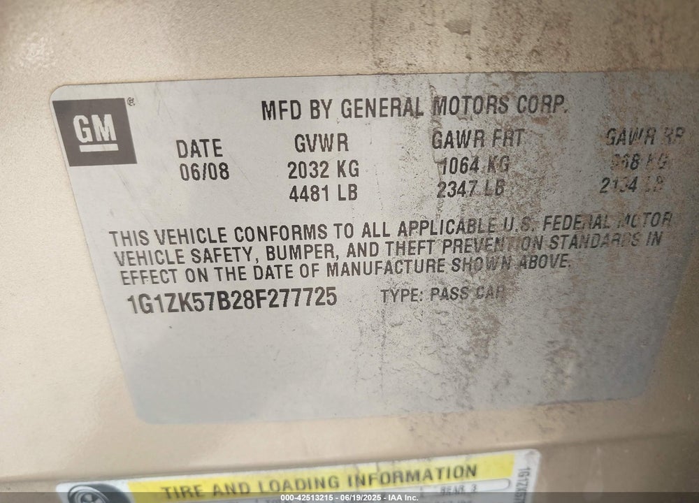 2008 CHEVROLET MALIBU VIN: 1G1ZK57B28F277725