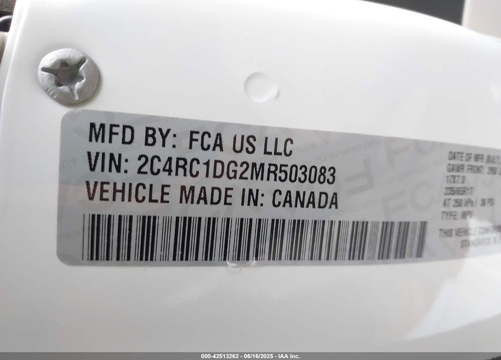 2021 CHRYSLER VOYAGER LXI VIN: 2C4RC1DG2MR503083