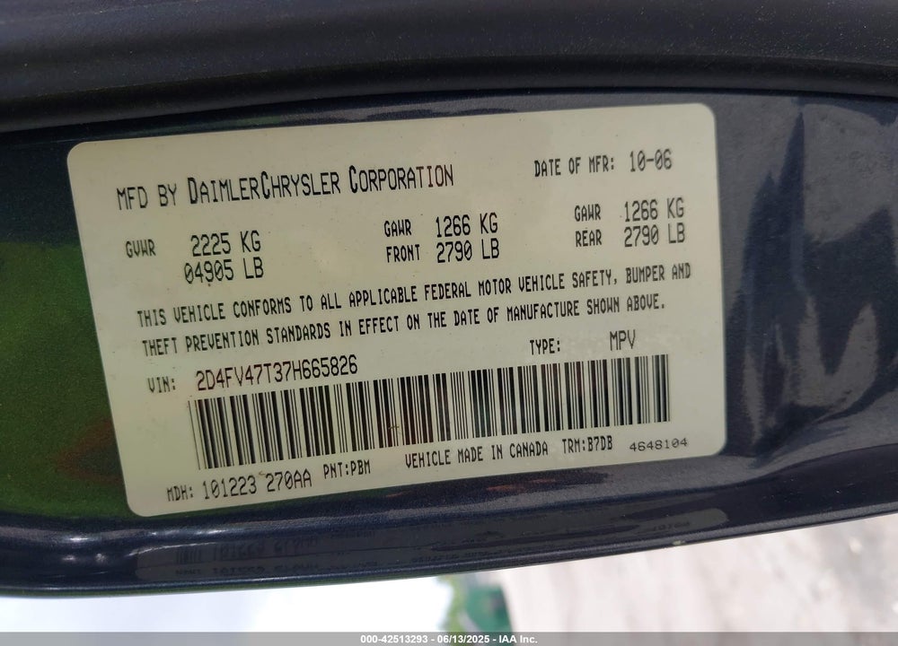 2007 DODGE MAGNUM VIN: 2D4FV47T37H665826