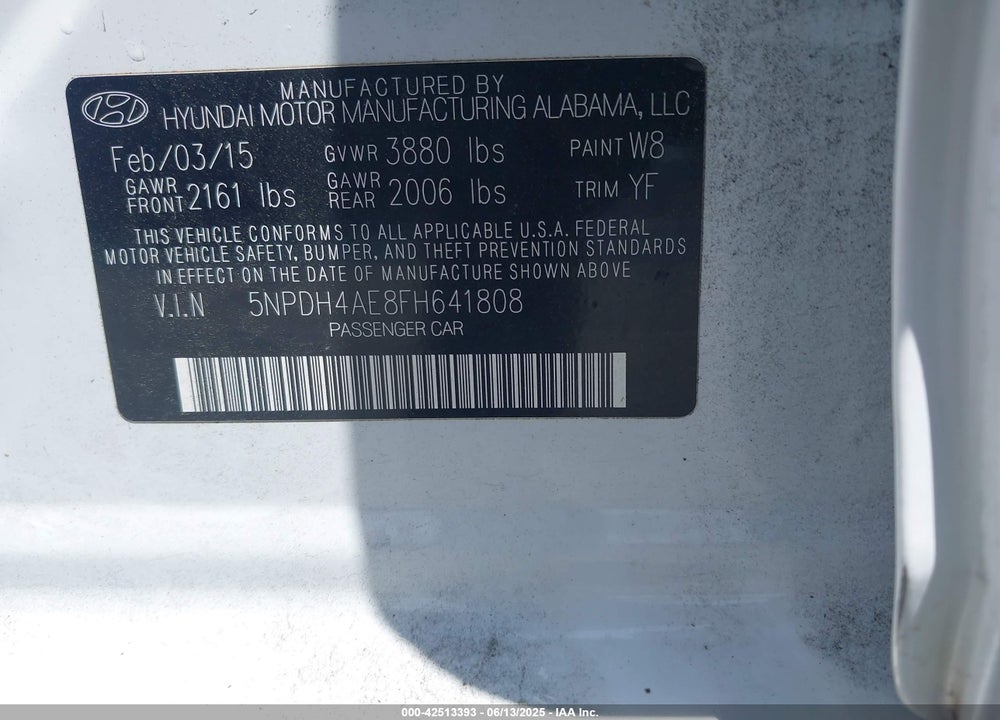 2015 HYUNDAI ELANTRA VIN: 5NPDH4AE8FH641808