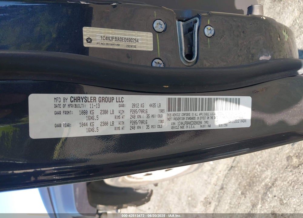 2014 JEEP PATRIOT SPORT VIN: 1C4NJPBA0ED690284