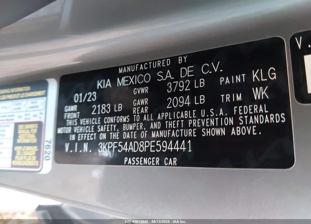 2023 KIA FORTE VIN: 3KPF54AD8PE594441