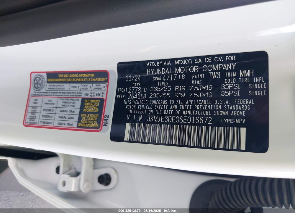 2025 HYUNDAI TUCSON VIN: 3KMJE3DE0SE016672