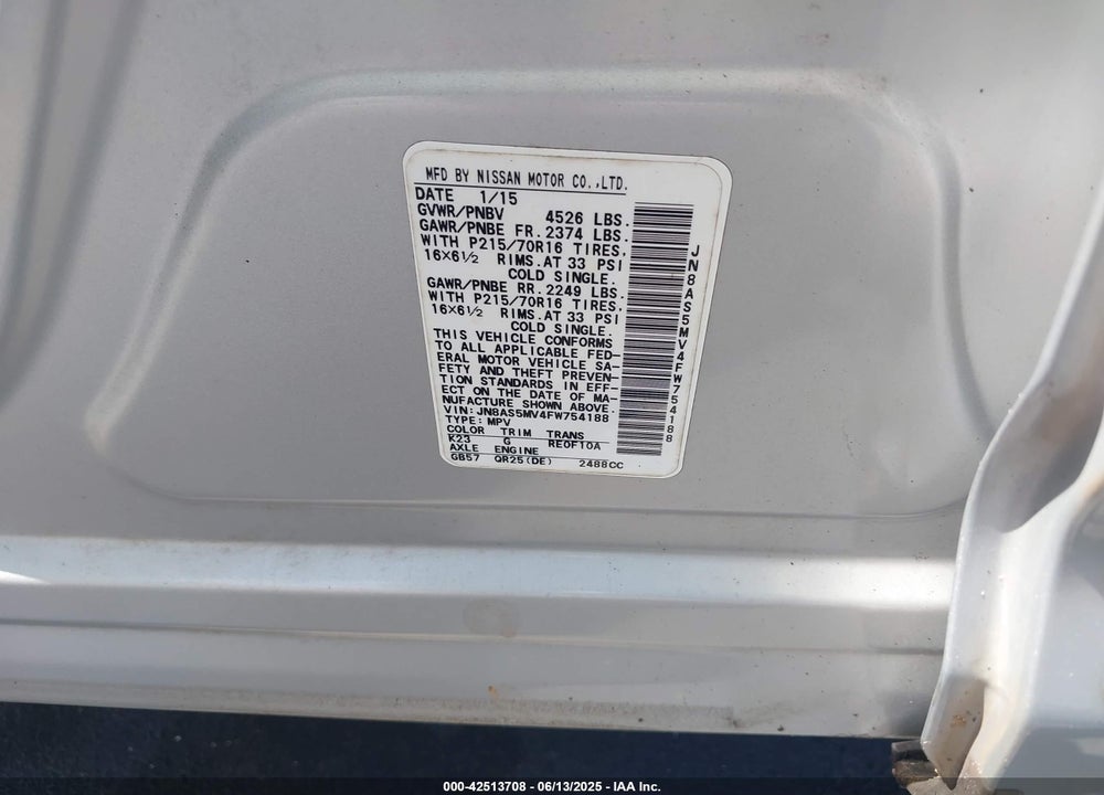 2015 NISSAN ROGUE SELECT VIN: JN8AS5MV4FW754188