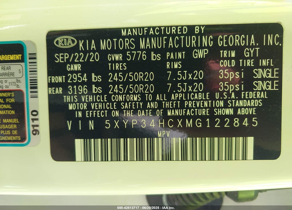 2021 KIA TELLURIDE VIN: 5XYP34HCXMG122845