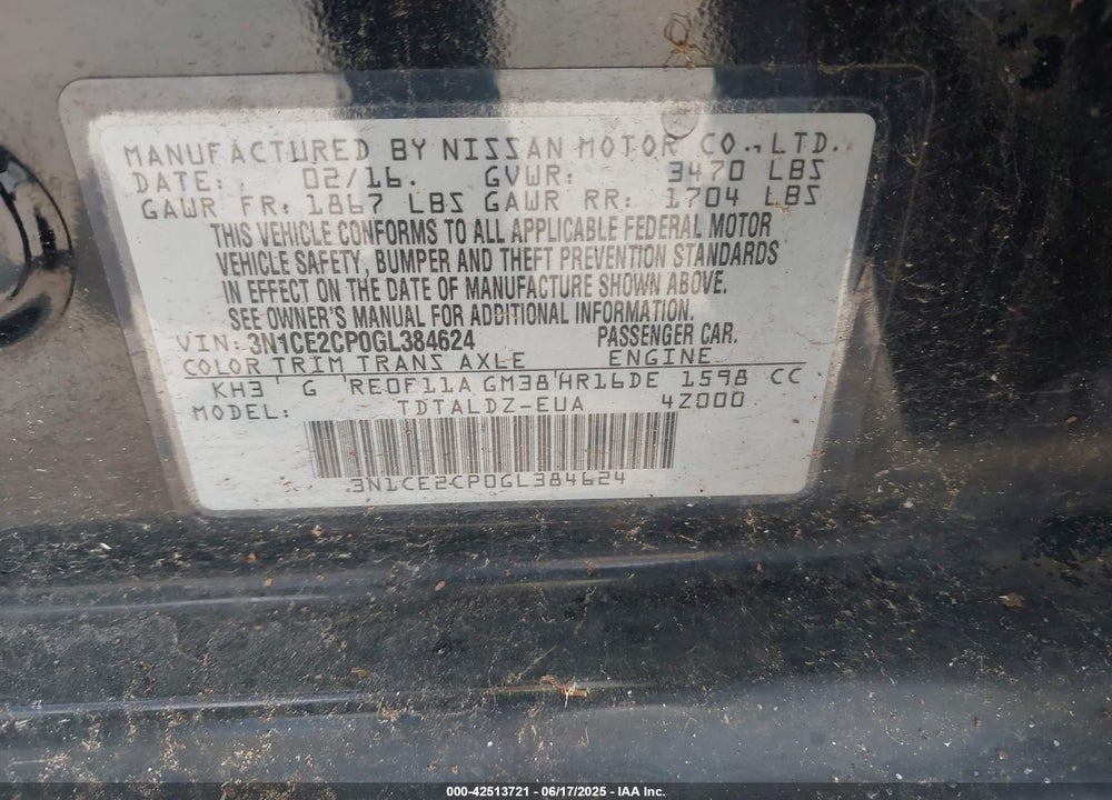 2016 NISSAN VERSA NOTE VIN: 3N1CE2CP0GL384624