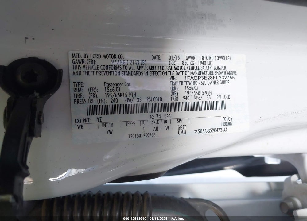 2015 FORD FOCUS VIN: 1FADP3E28FL232755