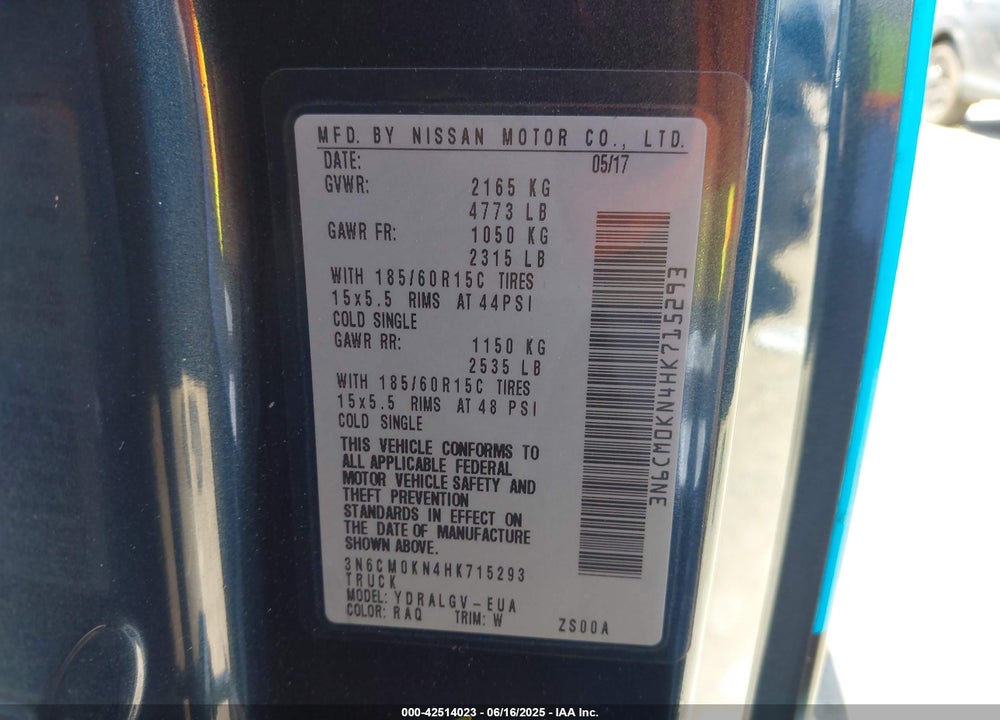 2017 NISSAN NV200 SV VIN: 3N6CM0KN4HK715293