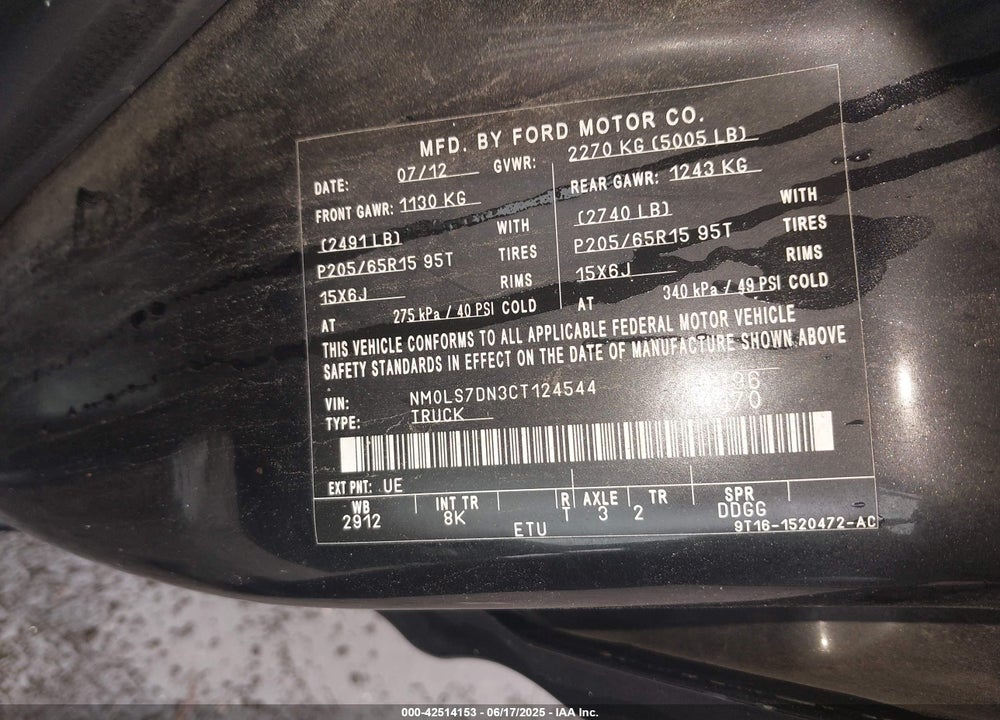 2012 FORD TRANSIT CONNECT XLT VIN: NM0LS7DN3CT124544
