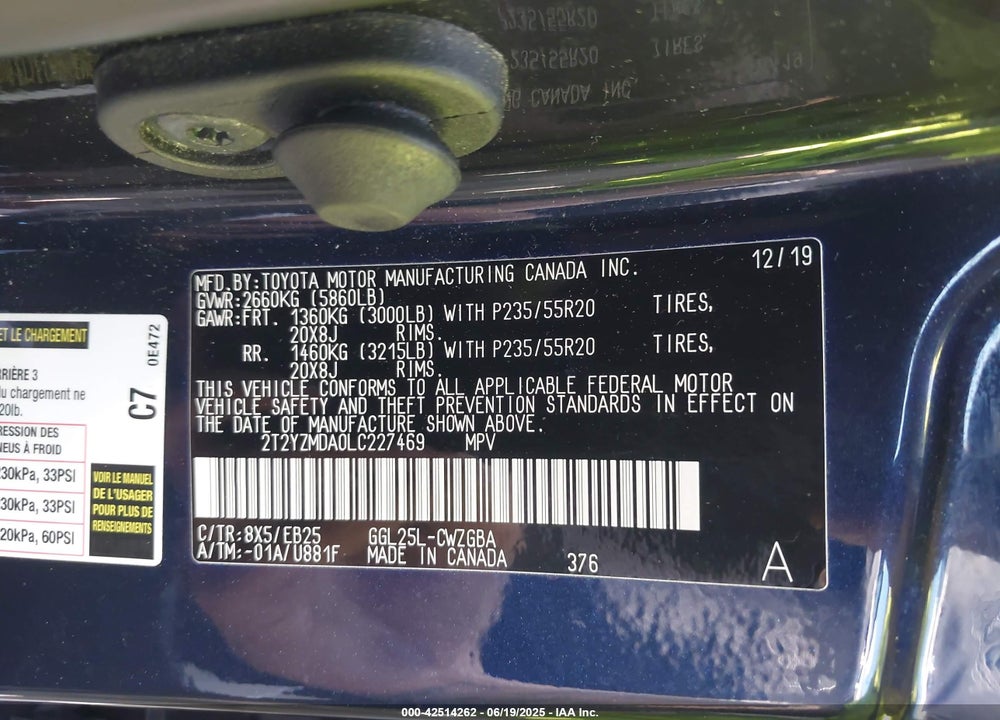 2020 LEXUS RX350 VIN: 2T2YZMDA0LC227469
