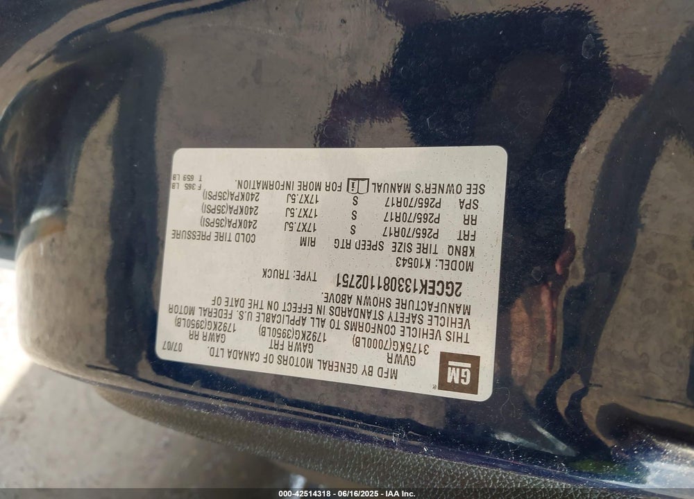 2008 CHEVROLET SILVERADO 1500 VIN: 2GCEK133081102751