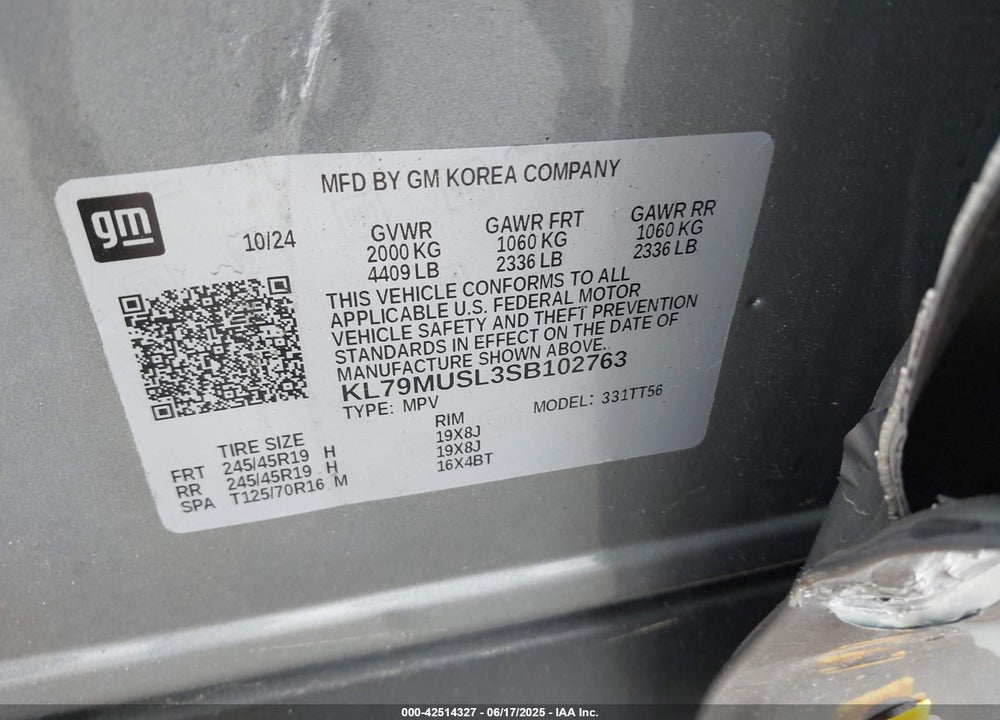 2025 CHEVROLET TRAILBLAZER VIN: KL79MUSL3SB102763