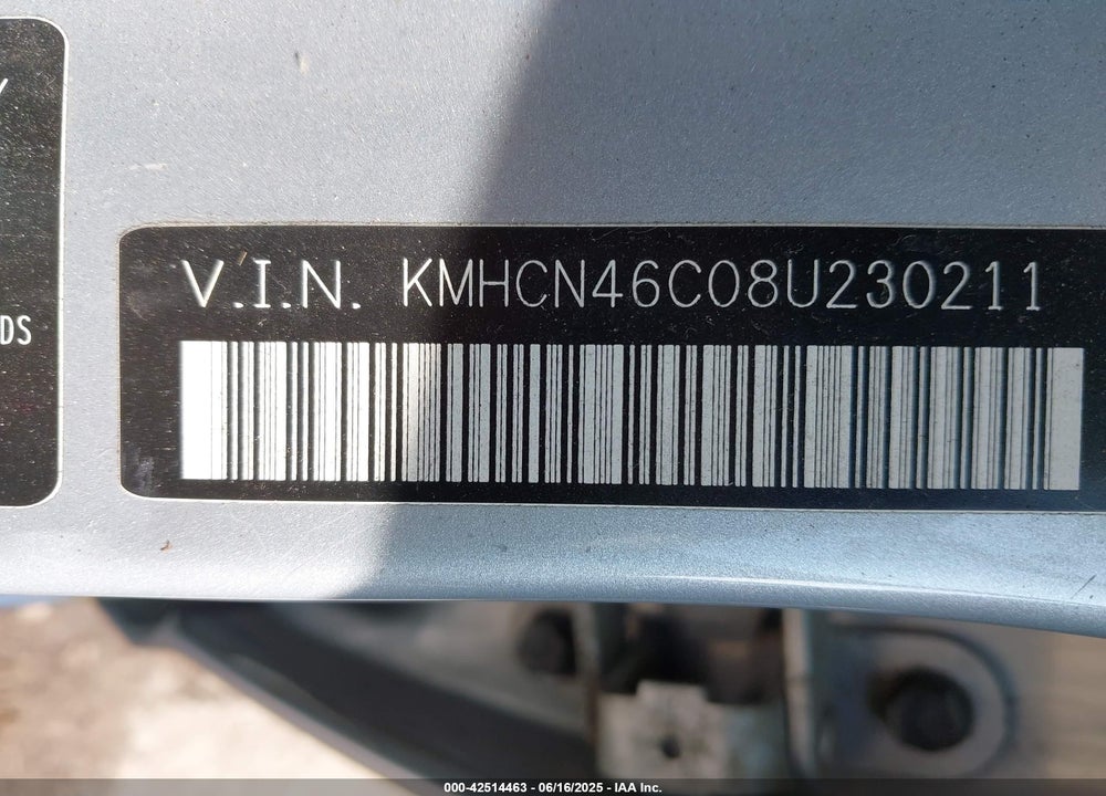 2008 HYUNDAI ACCENT VIN: KMHCN46C08U230211