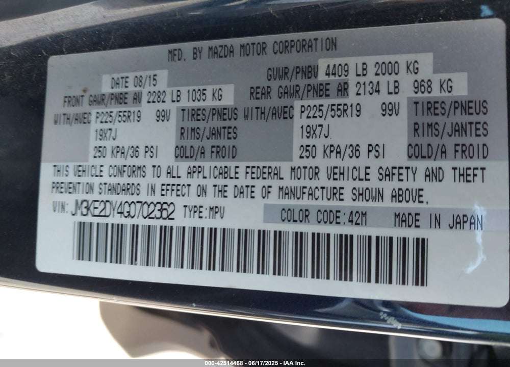 2016 MAZDA CX-5 VIN: JM3KE2DY4G0702362