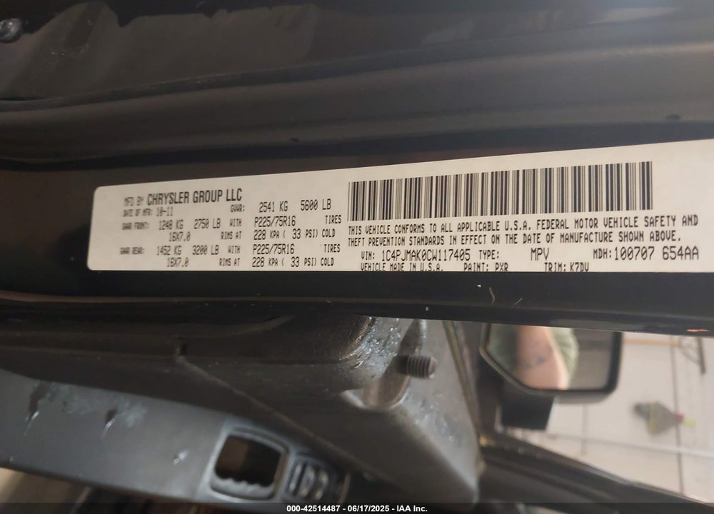 2012 JEEP LIBERTY VIN: 1C4PJMAK0CW117405