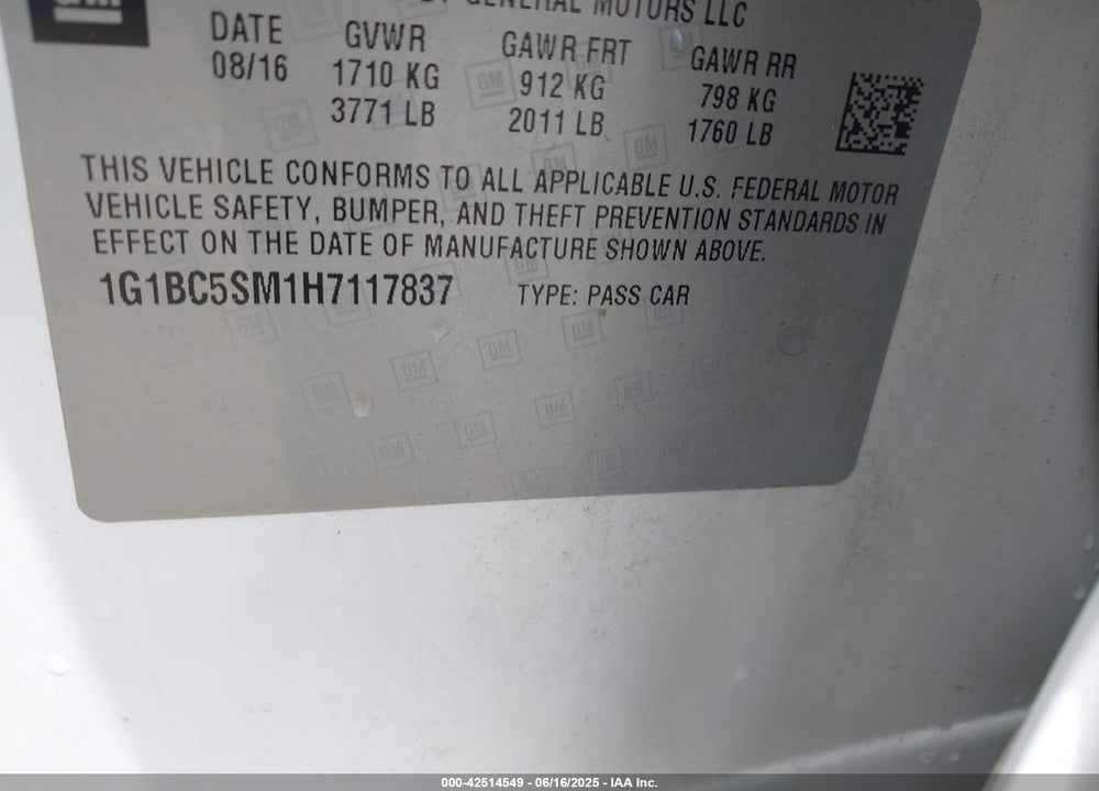 2017 CHEVROLET CRUZE VIN: 1G1BC5SM1H7117837
