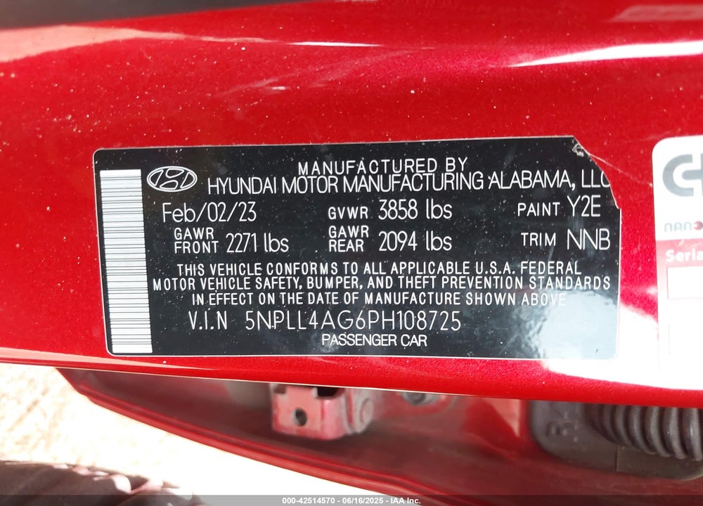 2023 HYUNDAI ELANTRA VIN: 5NPLL4AG6PH108725