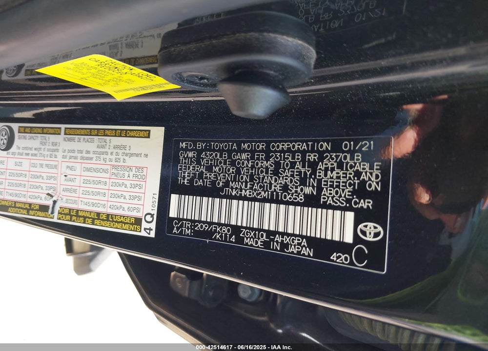 2021 TOYOTA C-HR VIN: JTNKHMBX2M1110658