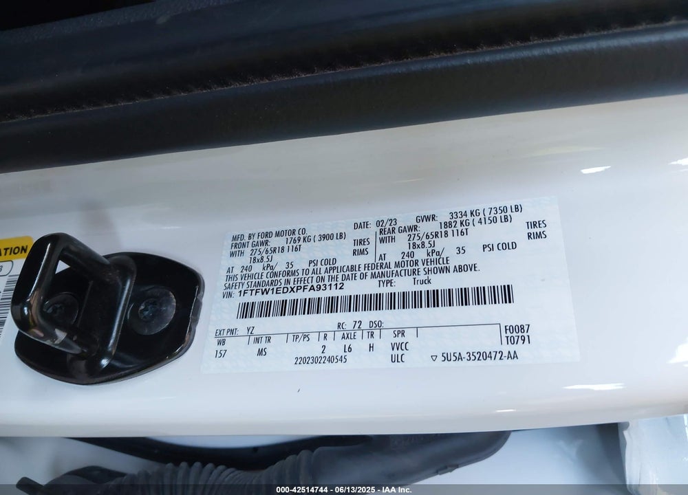 2023 FORD F-150 VIN: 1FTFW1EDXPFA93112