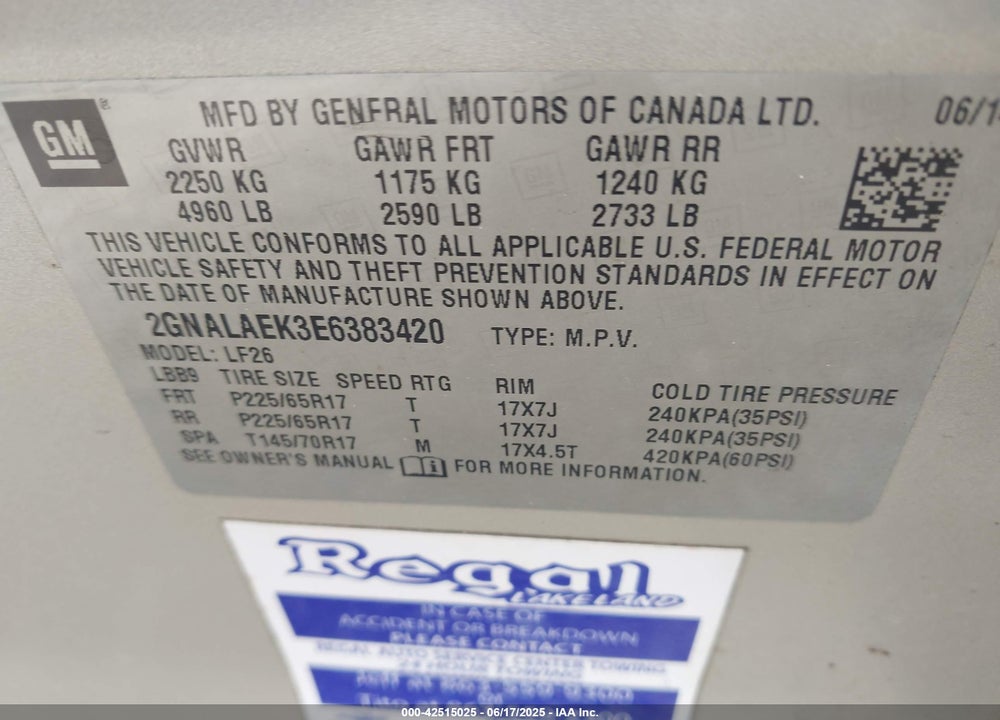 2014 CHEVROLET EQUINOX VIN: 2GNALAEK3E6383420