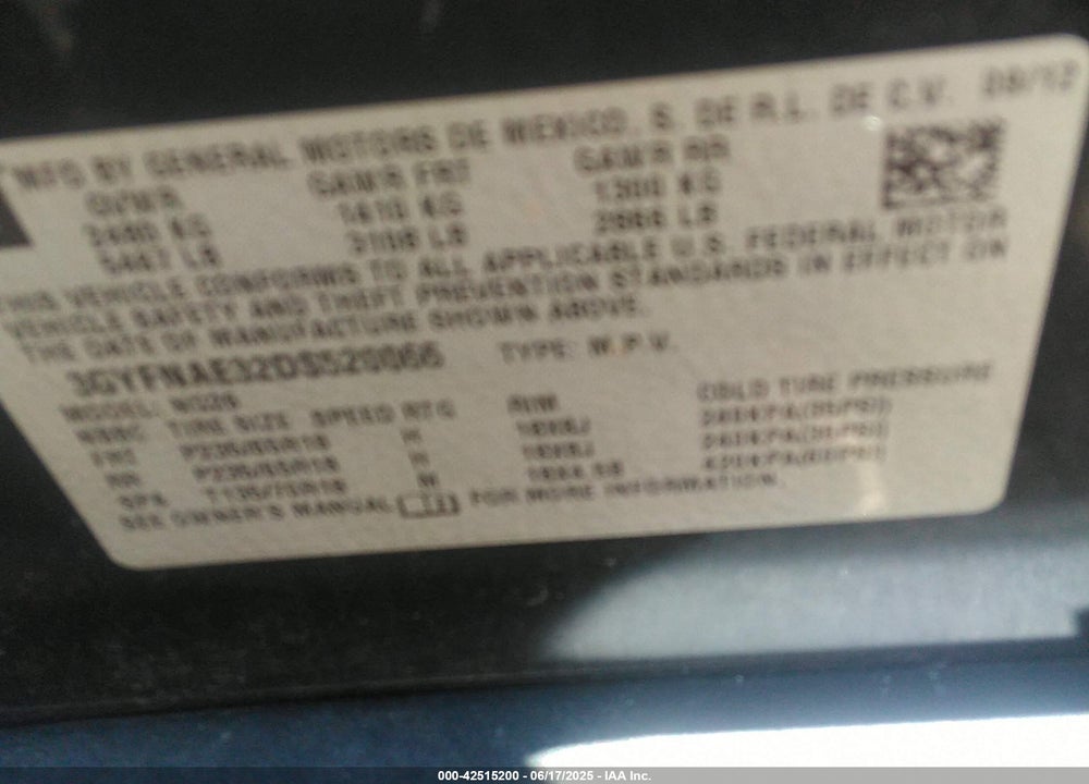 2013 CADILLAC SRX VIN: 3GYFNAE32DS520066