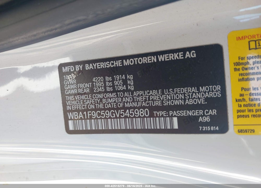 2016 BMW 228I VIN: WBA1F9C59GV545980