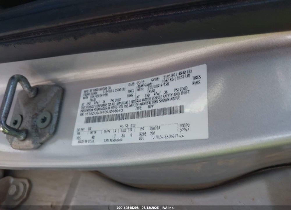 2013 FORD ESCAPE VIN: 1FMCU9J91DUD68913