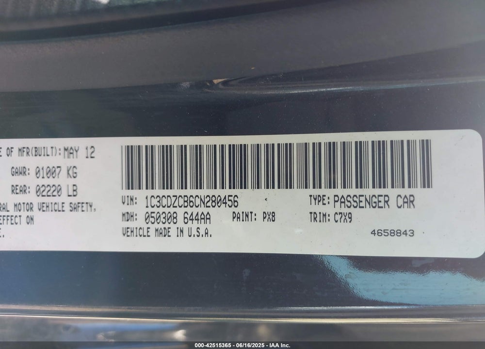 2012 DODGE AVENGER SXT VIN: 1C3CDZCB6CN280456