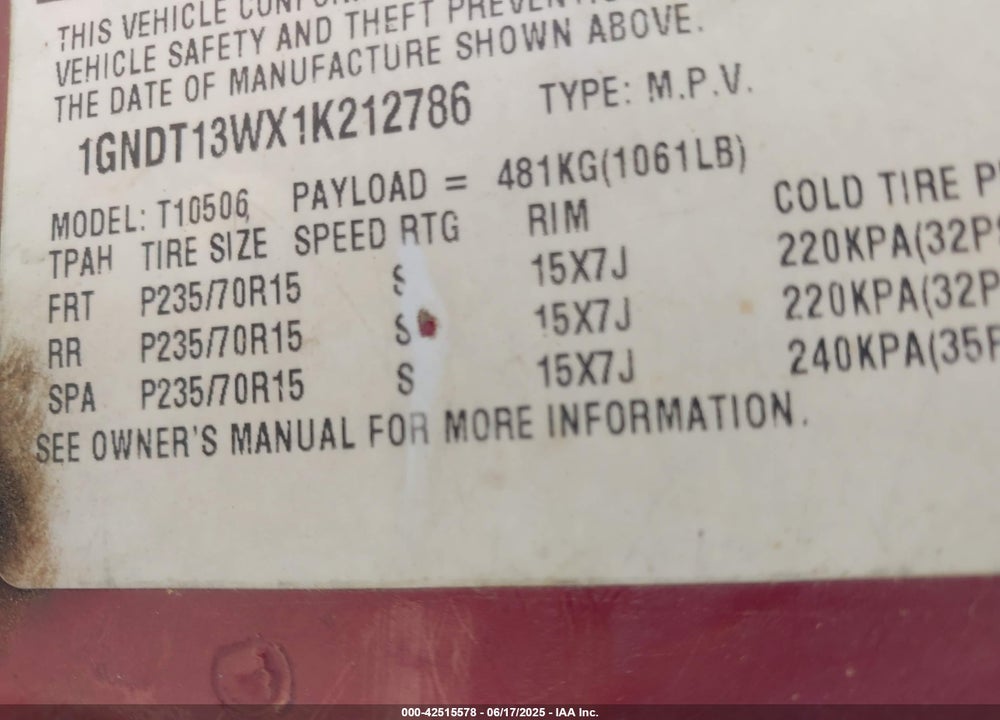 2001 CHEVROLET BLAZER LT VIN: 1GNDT13WX1K212786