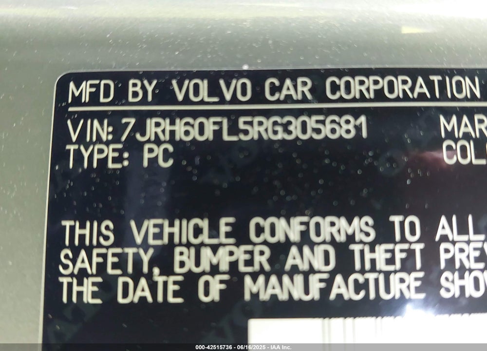 2024 VOLVO S60 VIN: 7JRH60FL5RG305681