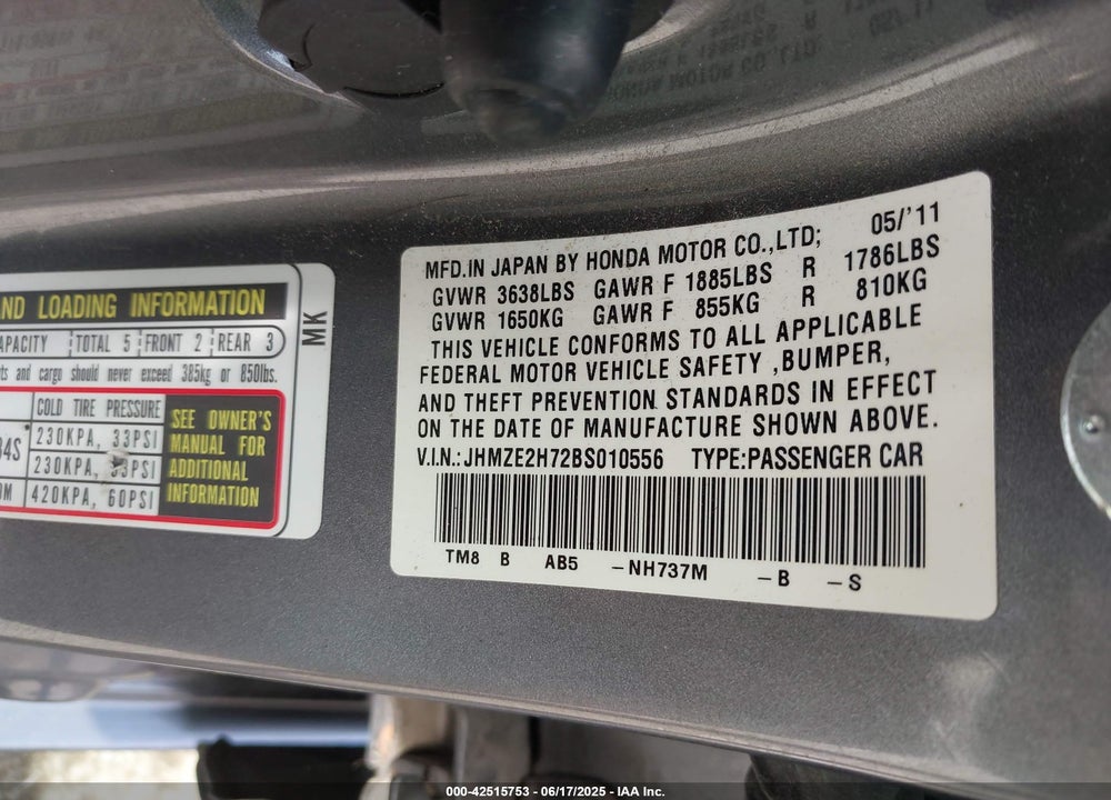 2011 HONDA INSIGHT VIN: JHMZE2H72BS010556
