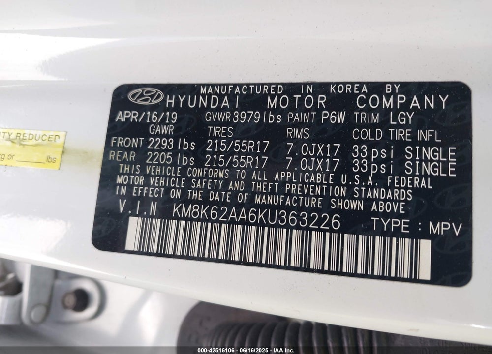 2019 HYUNDAI KONA SEL VIN: KM8K62AA6KU363226