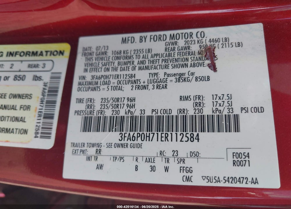2014 FORD FUSION SE VIN: 3FA6P0H71ER112584