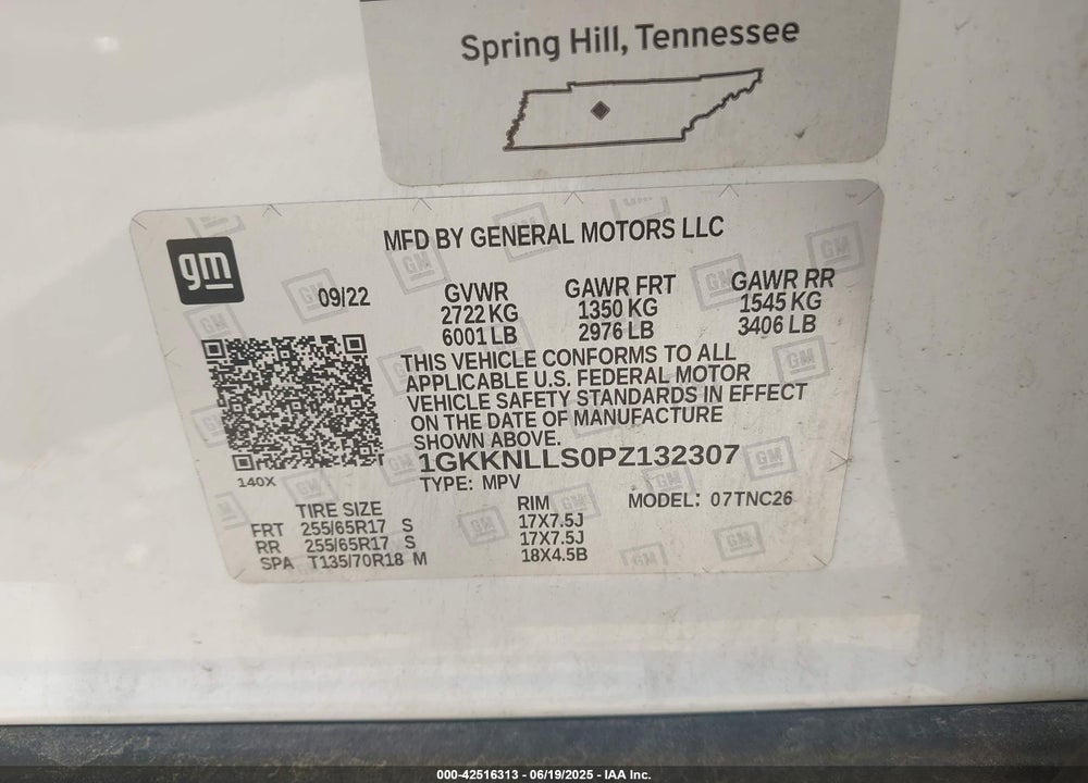 2023 GMC ACADIA VIN: 1GKKNLLS0PZ132307