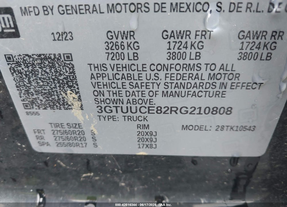 2024 GMC SIERRA 1500 4WD SHORT BOX ELEVATION WITH 3SB VIN: 3GTUUCE82RG210808
