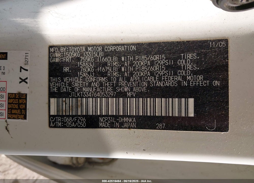 2006 SCION XB VIN: JTLKT334764053297