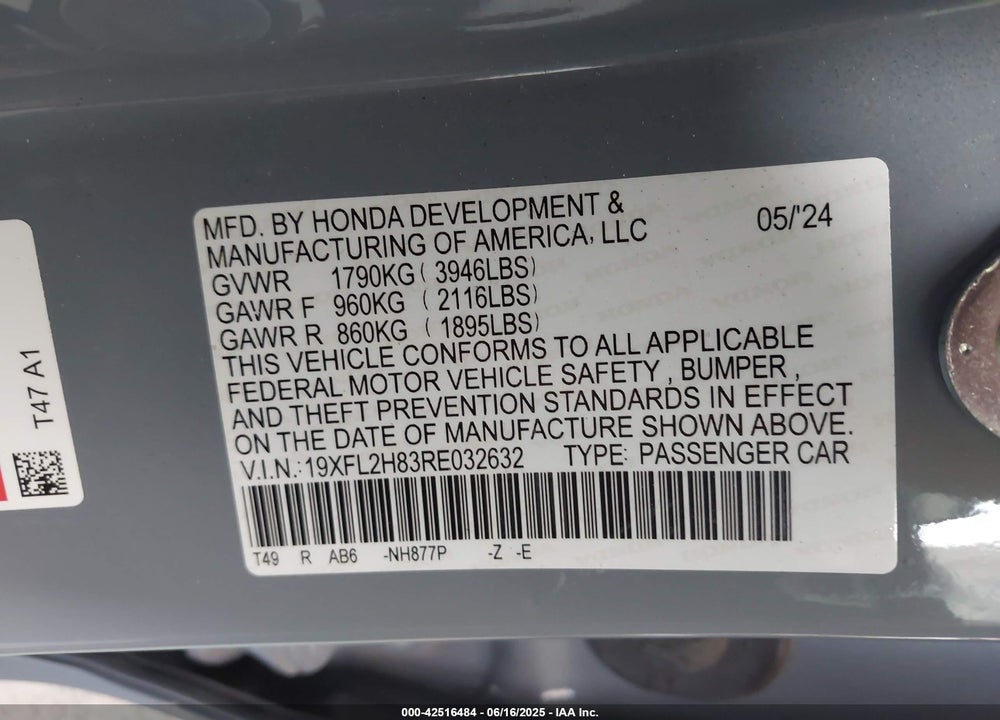 2024 HONDA CIVIC SPORT VIN: 19XFL2H83RE032632