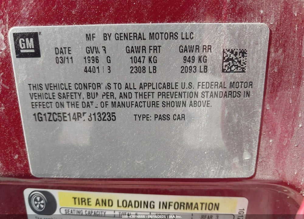 2011 CHEVROLET MALIBU 1LT VIN: 1G1ZC5E14BF313235