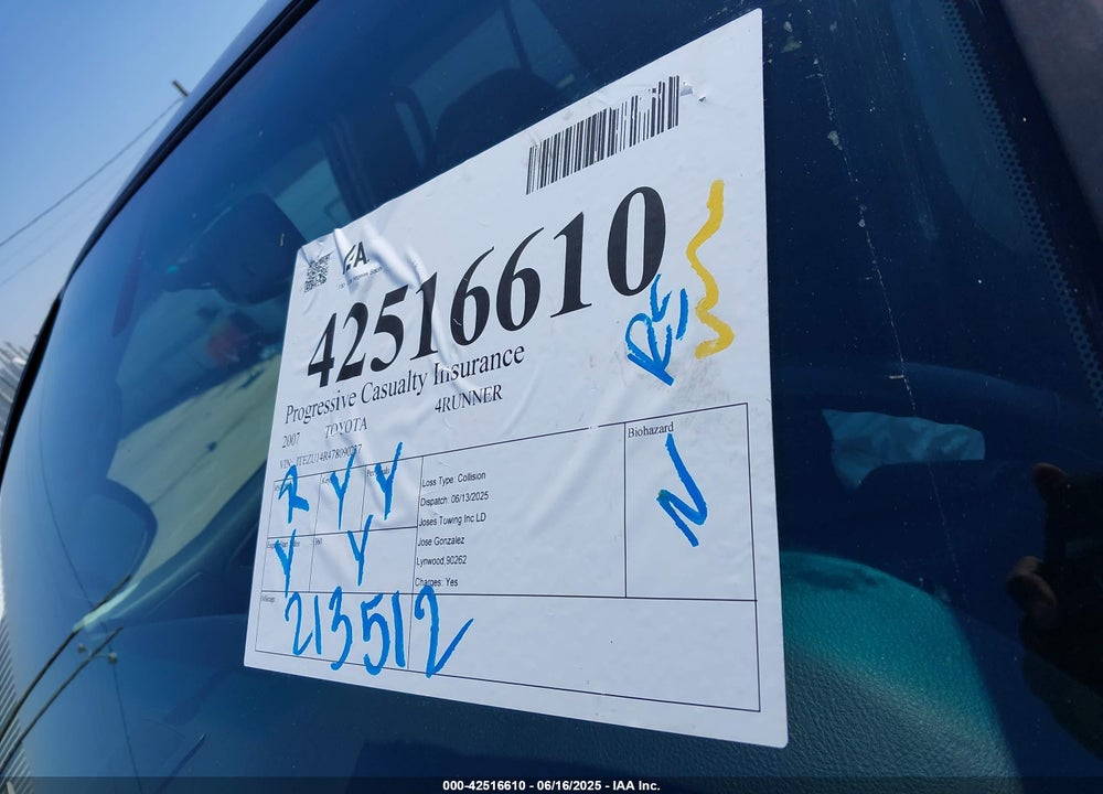 2007 TOYOTA 4RUNNER VIN: JTEZU14R478090237