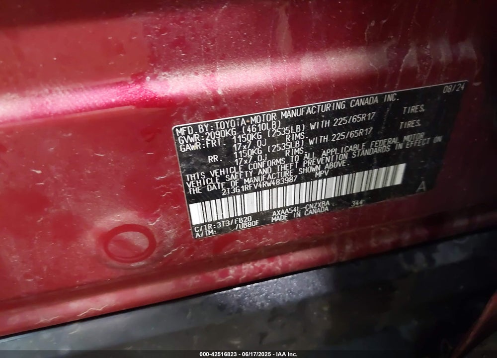 2024 TOYOTA RAV4 VIN: 2T3G1RFV4RW483987