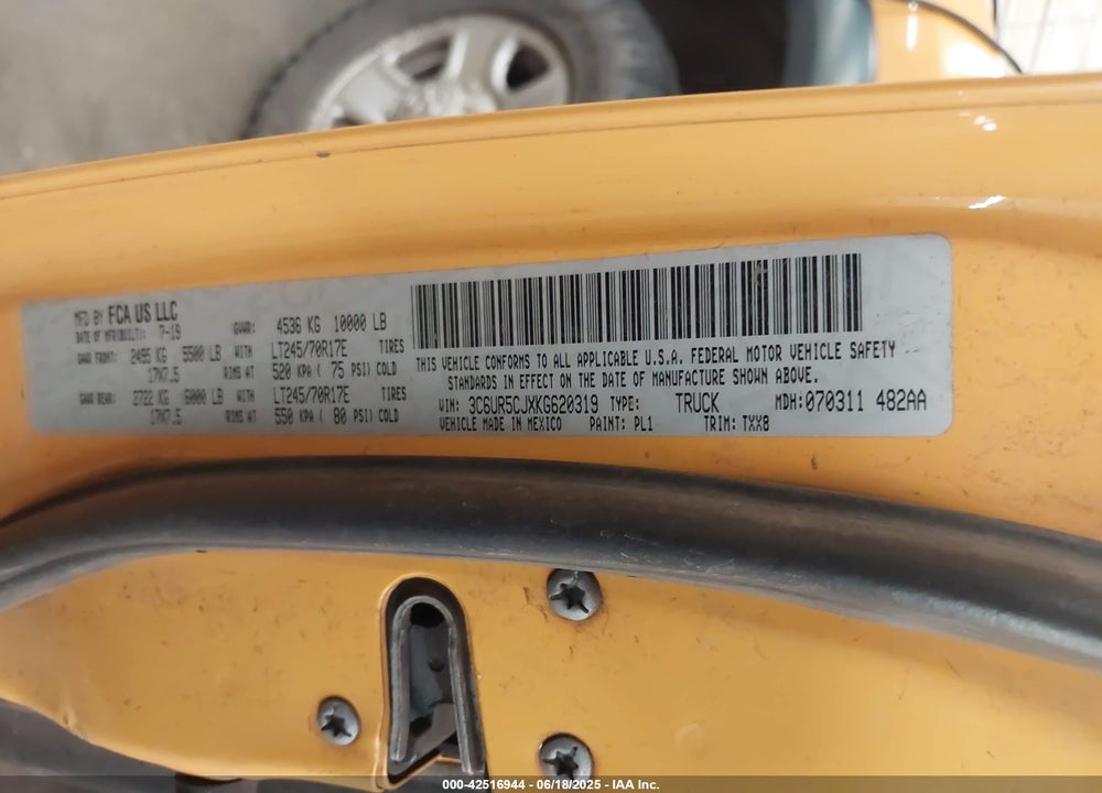 2019 RAM 2500 VIN: 3C6UR5CJXKG620319