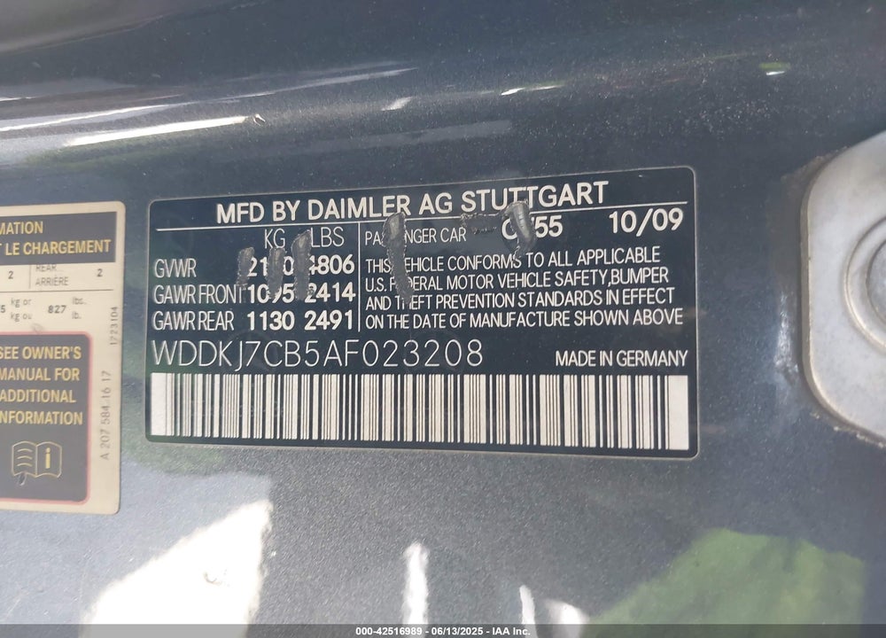2010 MERCEDES-BENZ E 550 VIN: WDDKJ7CB5AF023208