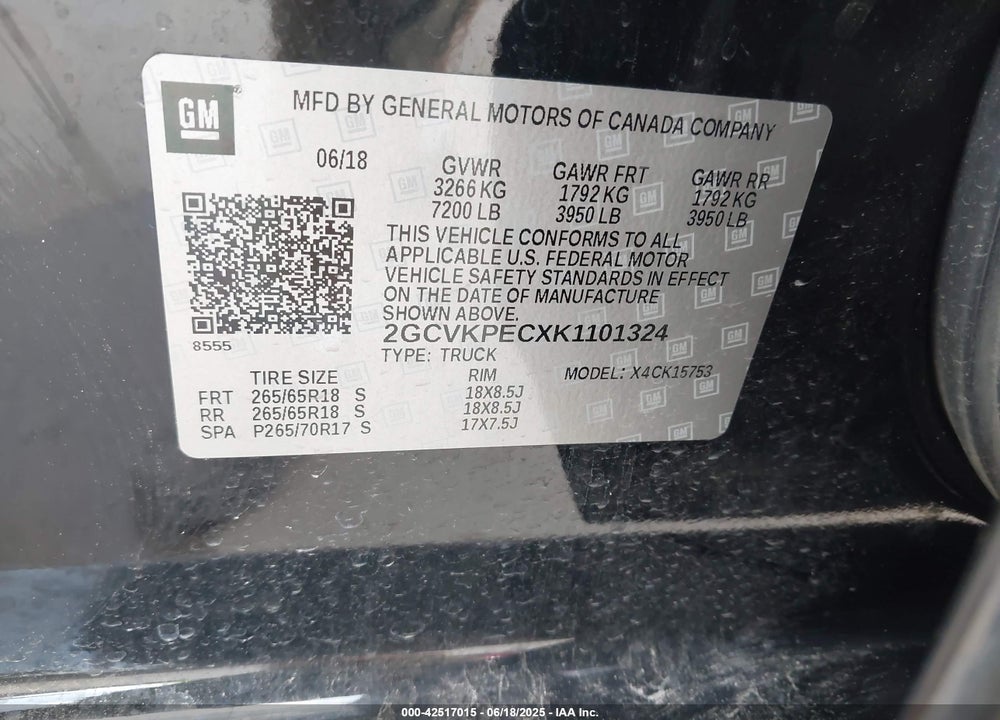 2019 CHEVROLET SILVERADO 1500 LD VIN: 2GCVKPECXK1101324