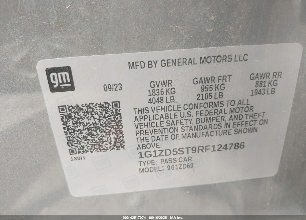 2024 CHEVROLET MALIBU VIN: 1G1ZD5ST9RF124786