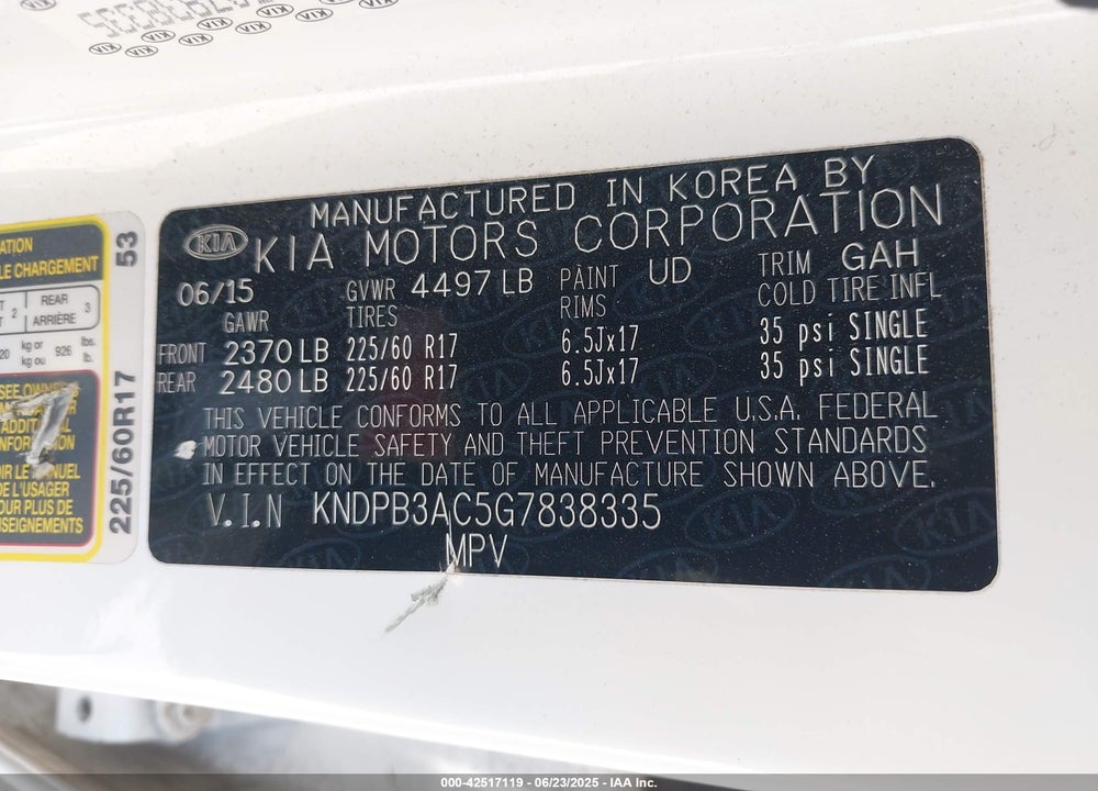 2016 KIA SPORTAGE LX VIN: KNDPB3AC5G7838335