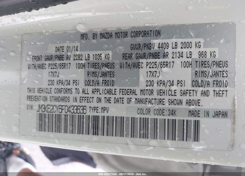 2015 MAZDA CX-5 VIN: JM3KE2CY6F0433636