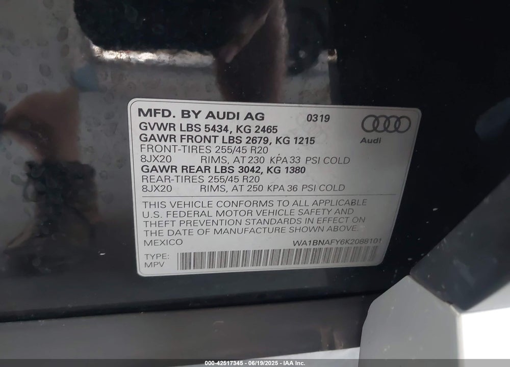 2019 AUDI Q5 VIN: WA1BNAFY6K2088101