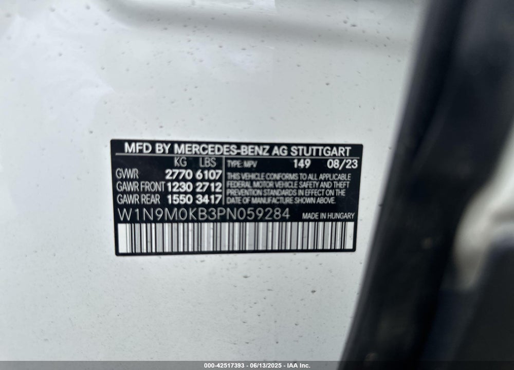 2023 MERCEDES-BENZ EQB VIN: W1N9M0KB3PN059284