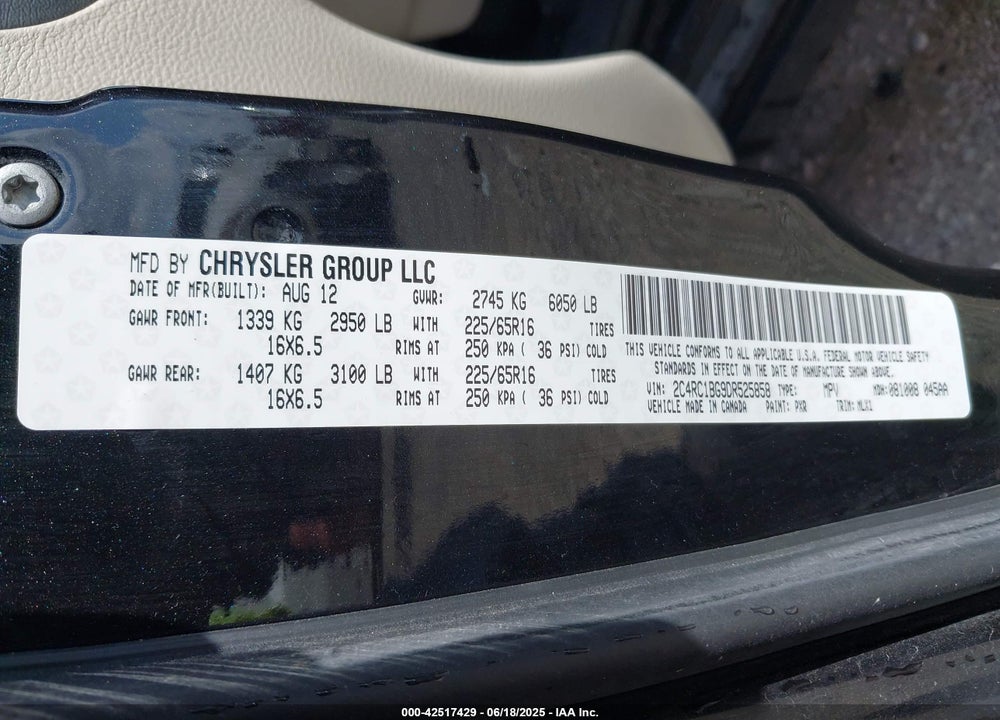 2013 CHRYSLER TOWN & COUNTRY TOURING VIN: 2C4RC1BG9DR525858