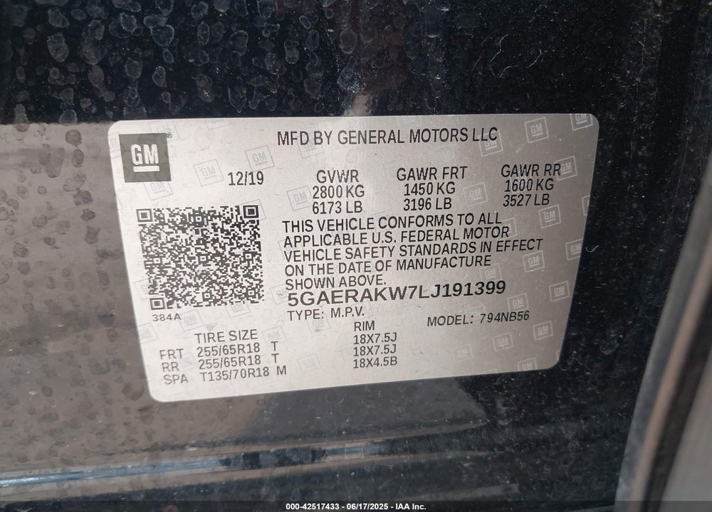 2020 BUICK ENCLAVE FWD PREFERRED VIN: 5GAERAKW7LJ191399